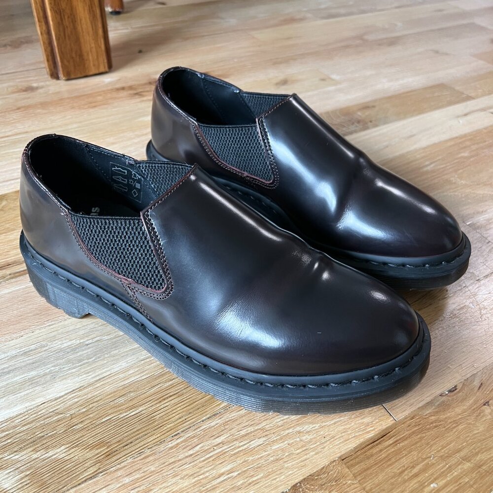 Dr. Martens Louis Arcadia Cherry Red Leather Slip-On Shoes, Mens 8 Womens 9